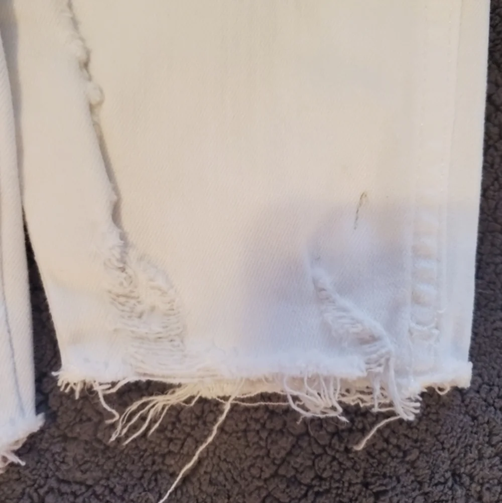 Free People Off White High Rise Raw Hem Jeans